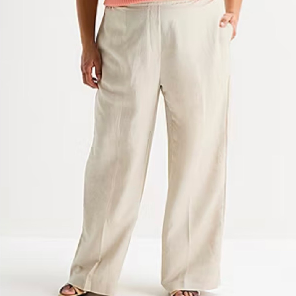 NWT Liz Claiborne Womens Plus Wide Leg Mid Rise Pull-On Pant Size 1X Flax Linen